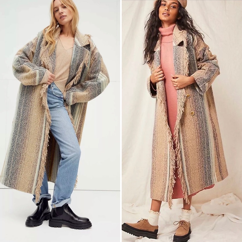 Free People Desert Fringe Stripe Coat